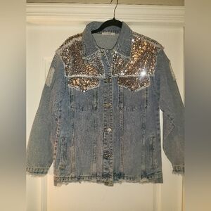 Veveret Denim Jacket With Sequin Detail Sz Mefium NWOT